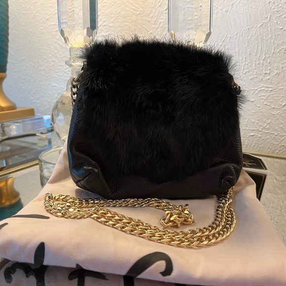 Foley + Corinna Fur/Leather purse with gold chain. - Picture 2 of 5